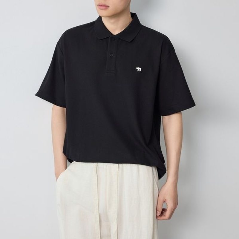 刺绣翻领短袖Polo衫 黑色通勤